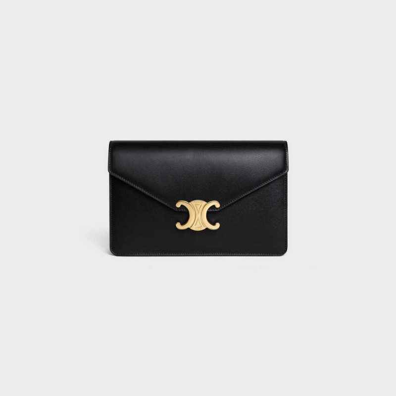 Mini Sacs Celine Wallet On Chain Triomphe In Shiny Calfskin Noir | CL-593021