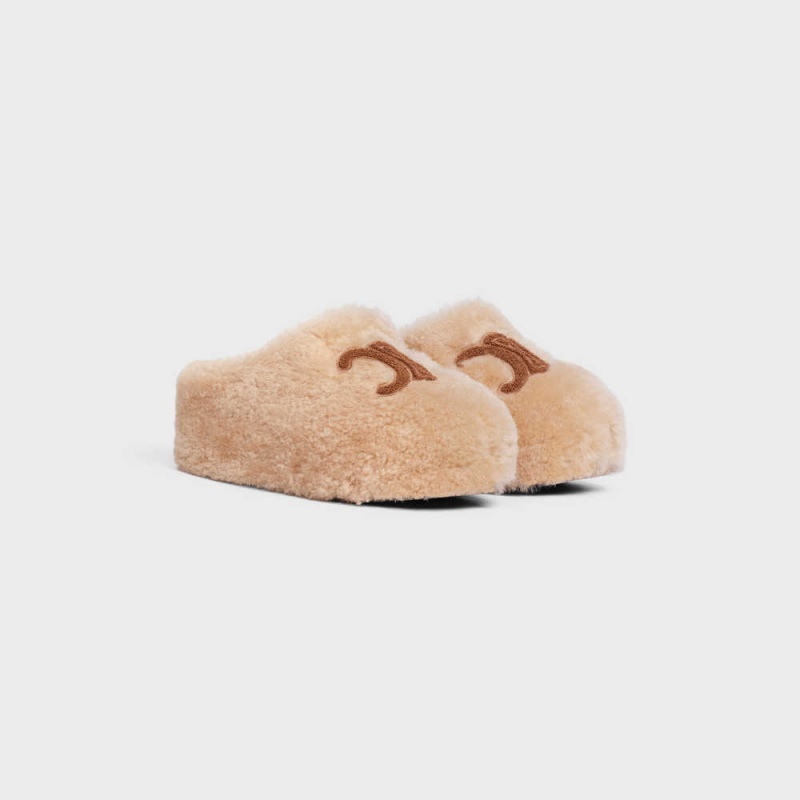 Mocassin Celine Fur Mule In Shearling Blanche | CL-592537