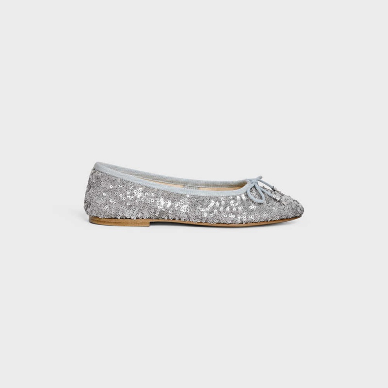 Mocassin Celine Les Ballerines Ballerina With Triomphe Laces In Sequins Argent | CL-592536