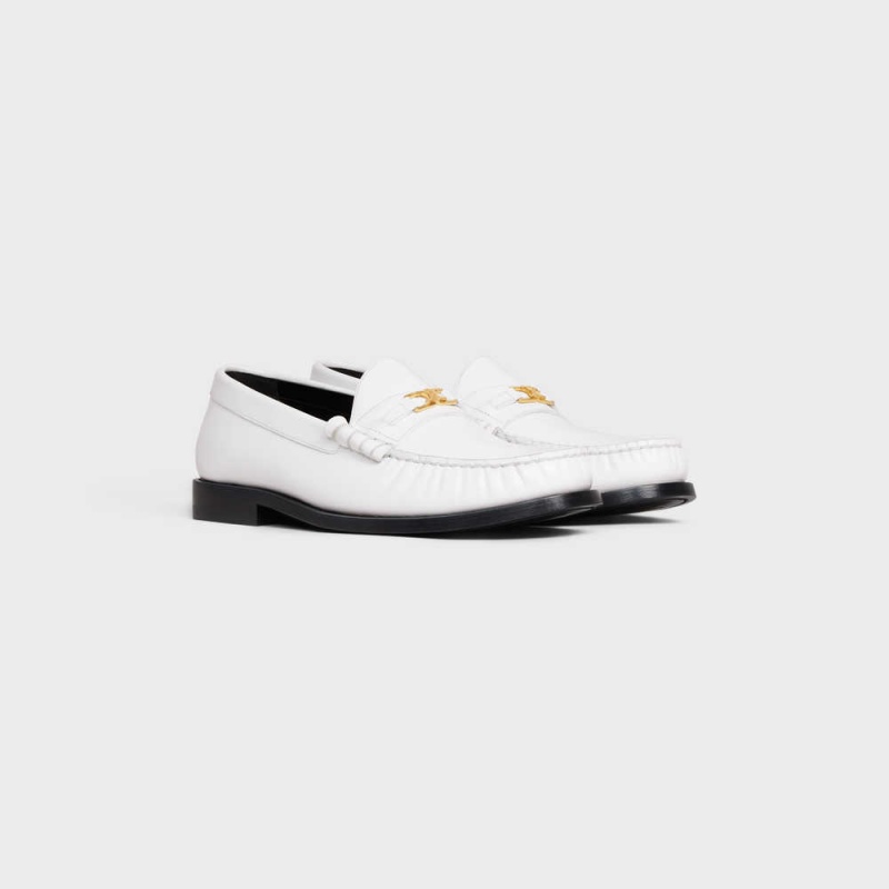 Mocassin Celine Luco Triomphe In Polished Bullskin Blanche | CL-592527