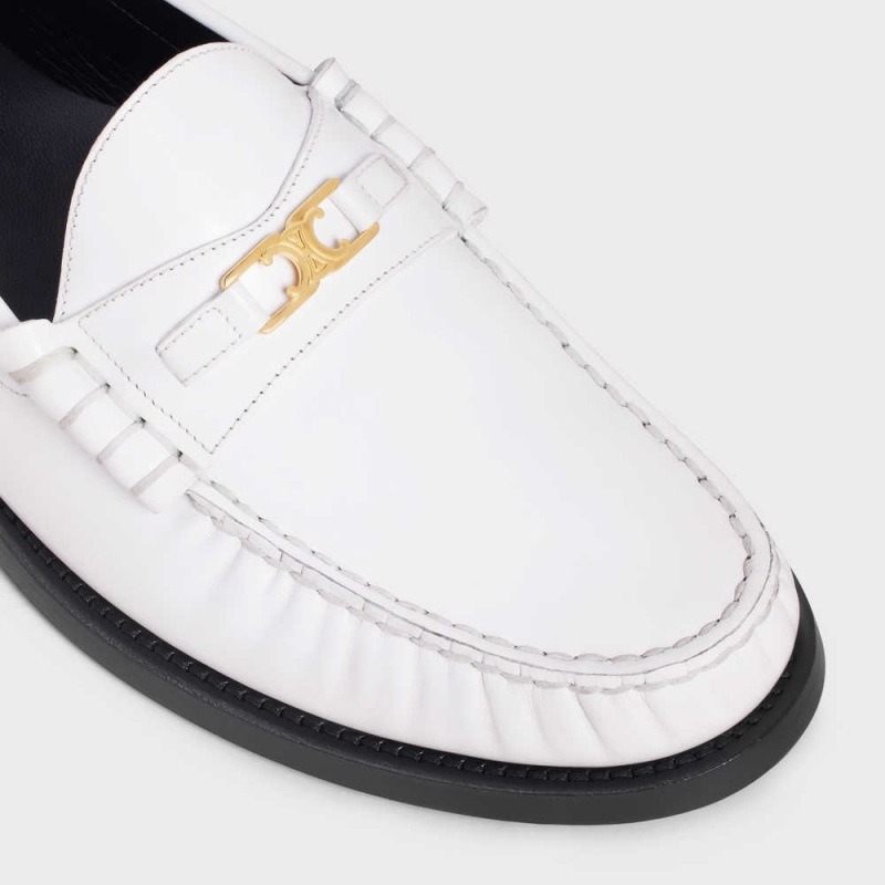 Mocassin Celine Luco Triomphe In Polished Bullskin Blanche | CL-592527