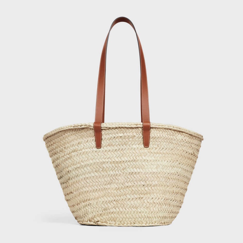 Panier Celine Medium Triomphe Classiche In Palm Leaves And Calfskin Marron | CL-593069