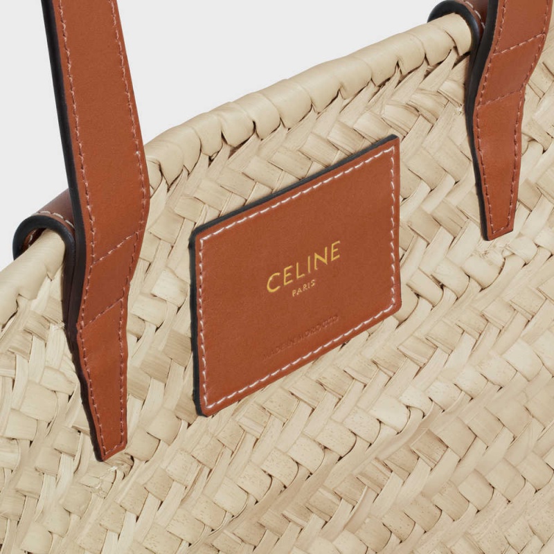 Panier Celine Medium Triomphe Classiche In Palm Leaves And Calfskin Marron | CL-593069