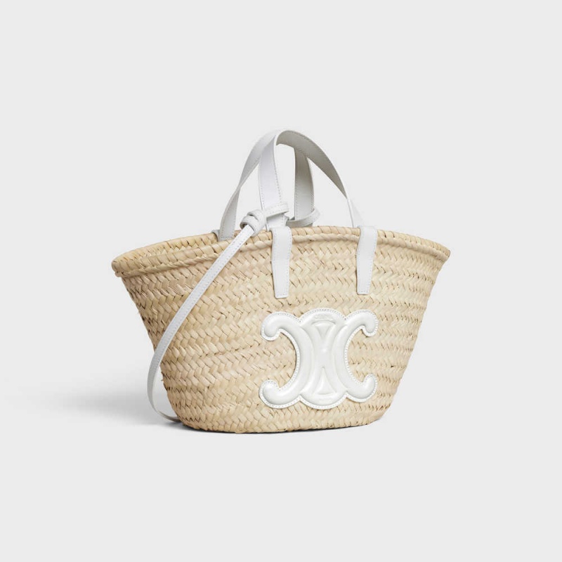 Panier Celine Teen Triomphe Classiche In Palm Leaves And Calfskin Blanche | CL-593070