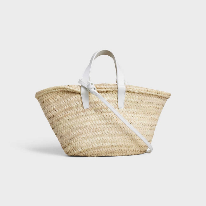 Panier Celine Teen Triomphe Classiche In Palm Leaves And Calfskin Blanche | CL-593070