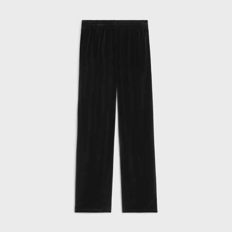 Pantalon Celine Droit Piste In Velvet Jersey Noir Blanche | CL-592038