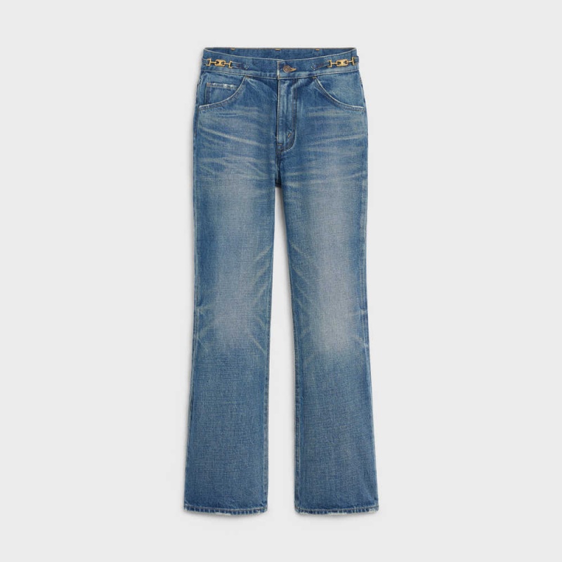 Pantalon Celine Dylan Flared Jeans With Signature In Union Wash Denim Lavage | CL-592717