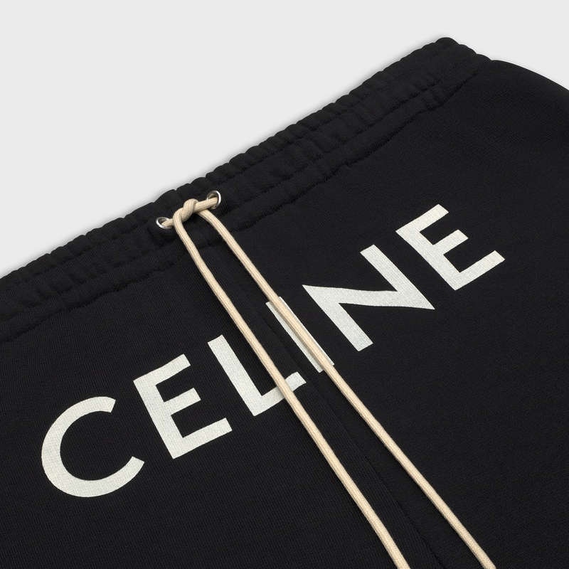 Pantalon Celine Piste In Coton Fleece Noir Blanche | CL-592031