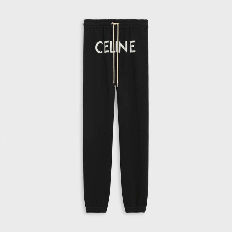 Pantalon Celine Piste In Coton Fleece Noir Blanche | CL-592031