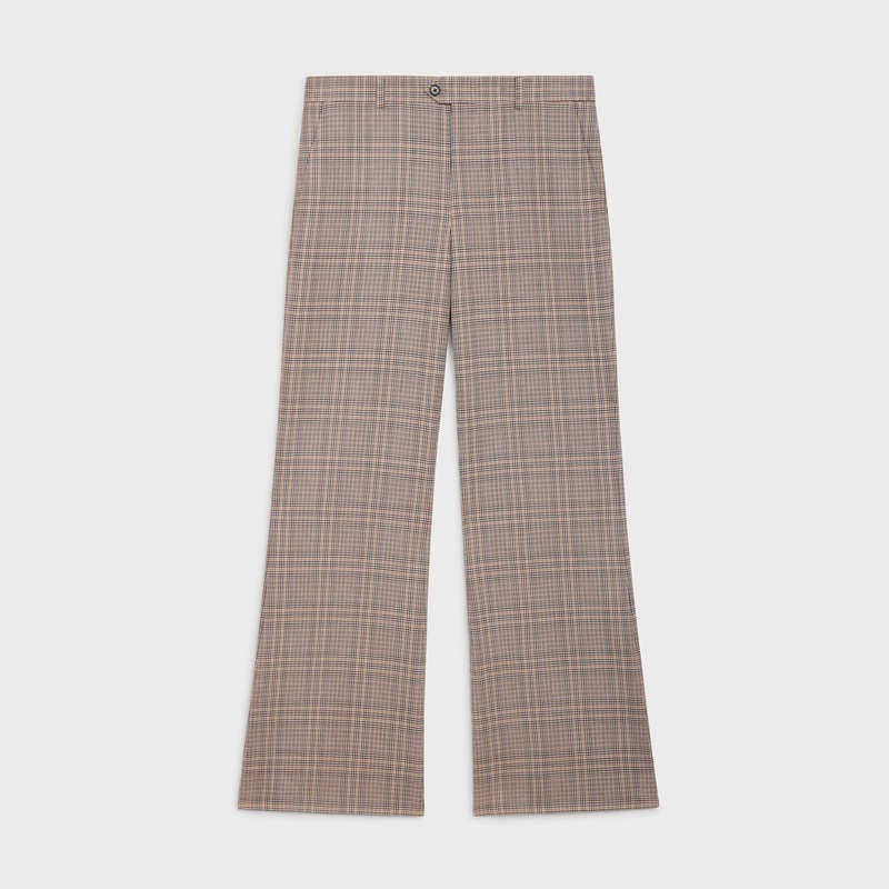 Pantalons Celine Bootcut In Prince Of Wales Check Laine Marron Marron | CL-592029