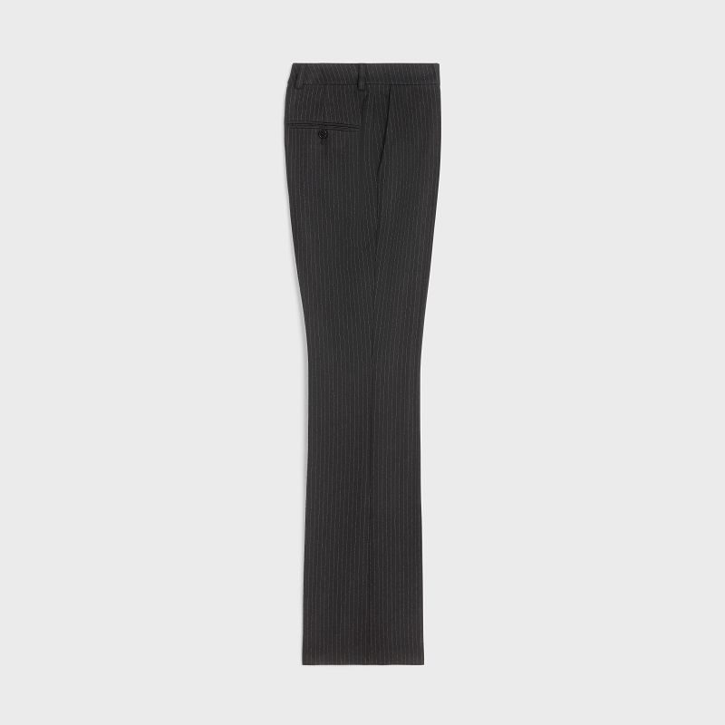 Pantalons Celine Flared Cropped In Rayé Flannel Noir | CL-592012