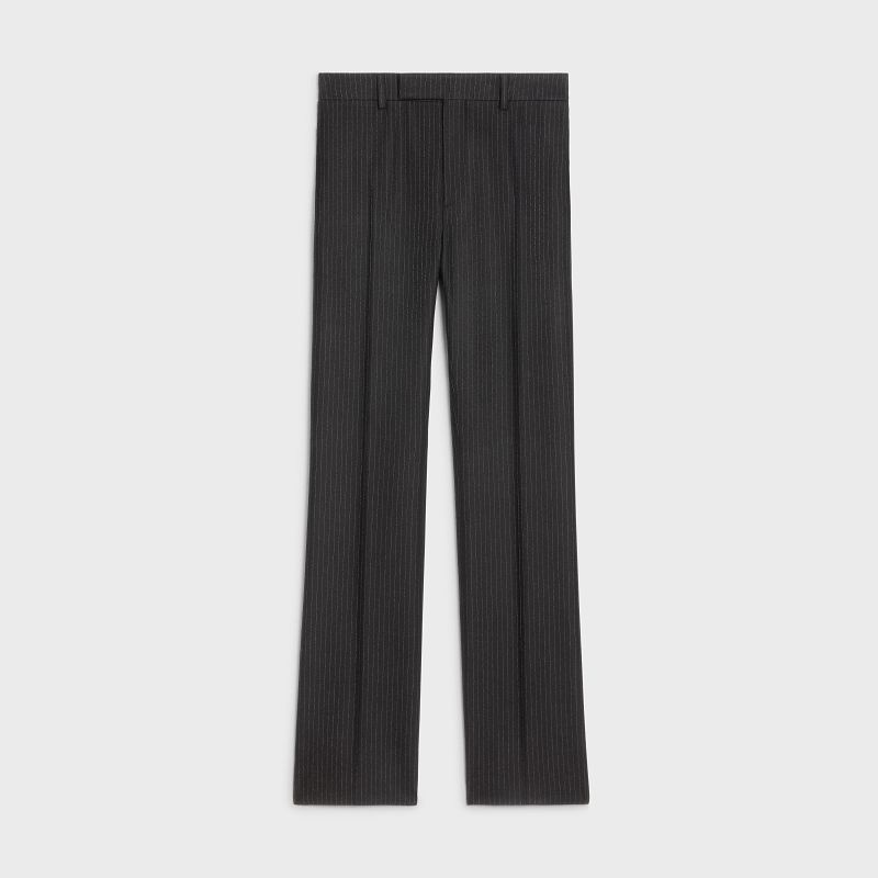 Pantalons Celine Flared Cropped In Rayé Flannel Noir | CL-592012