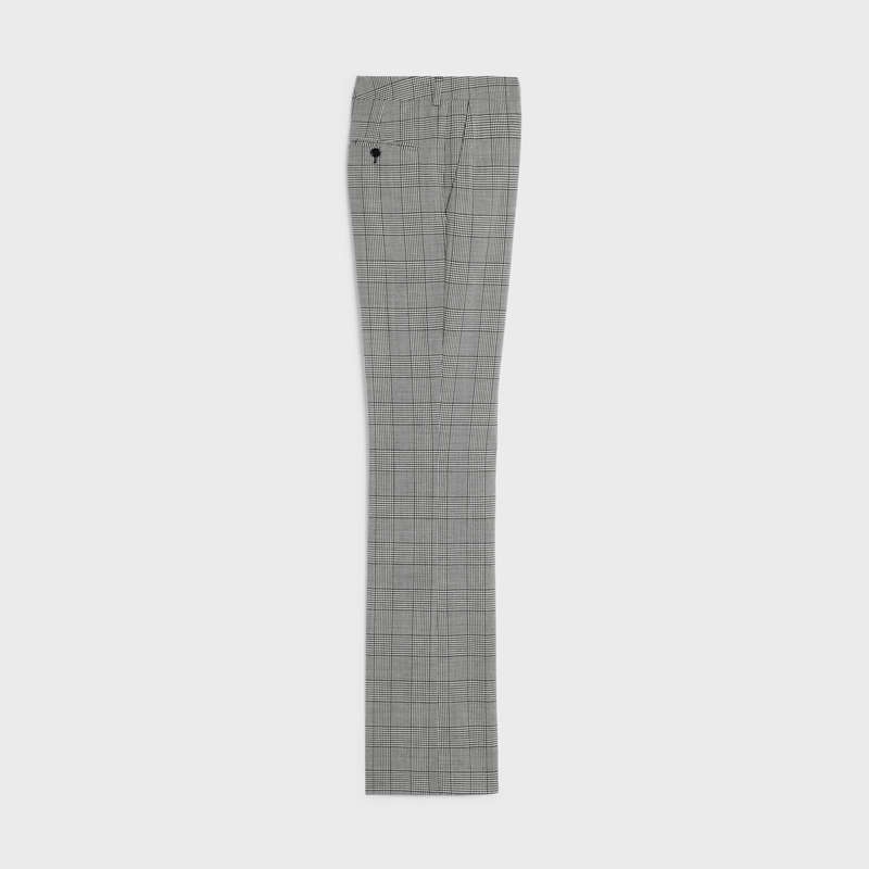 Pantalons Celine Flared In Checked Laine Grise | CL-592016