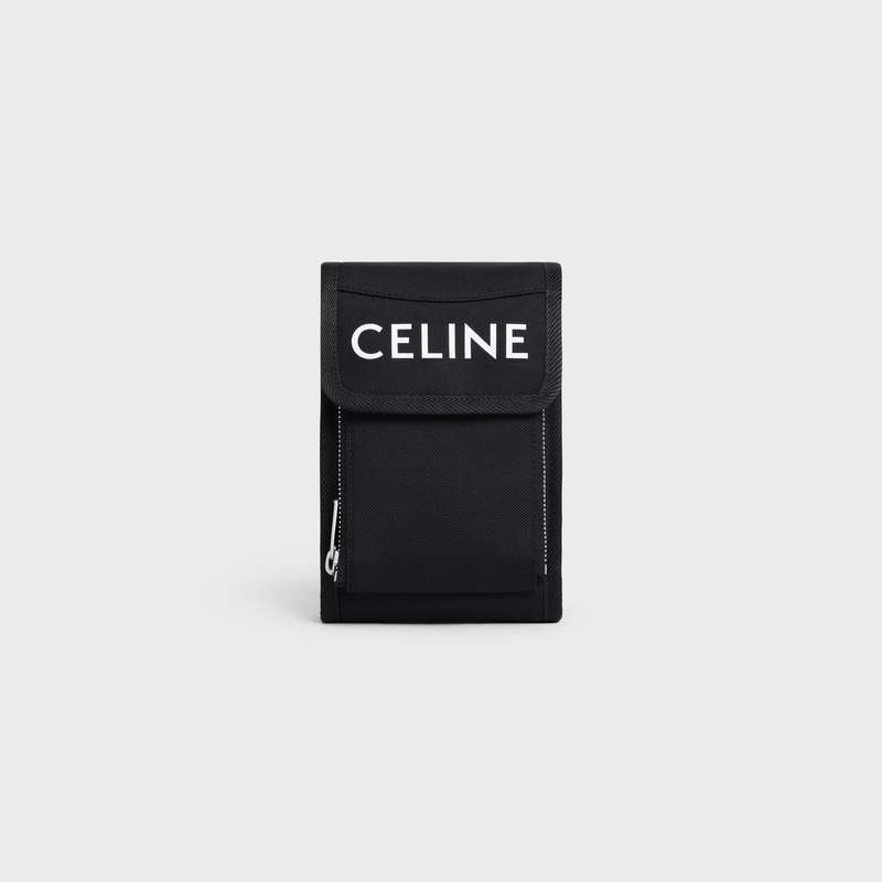 Pochettes Celine Randonnée Flap Phone Pouch In Nylon With Celine Print Noir | CL-591783