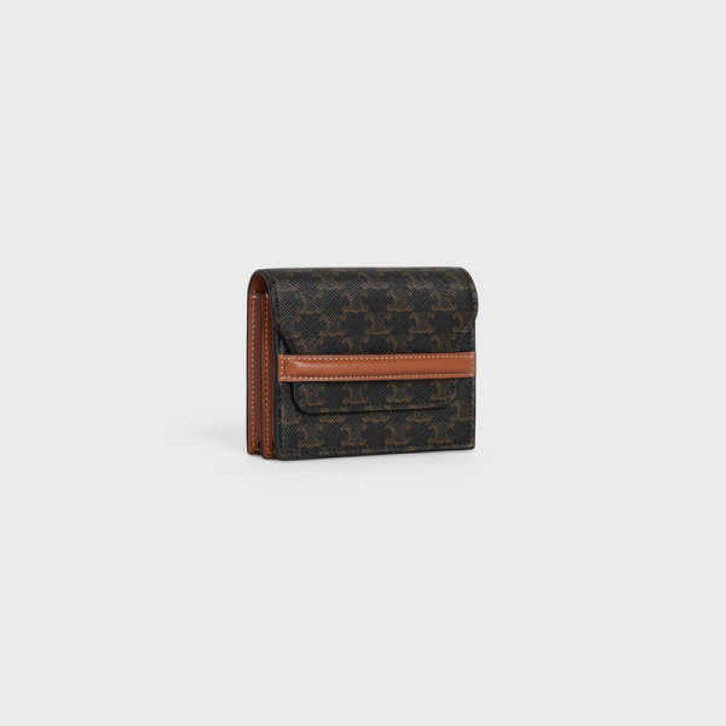 Porte-Carte Celine Business Triomphe Tela And Lambskin Marron | CL-592950