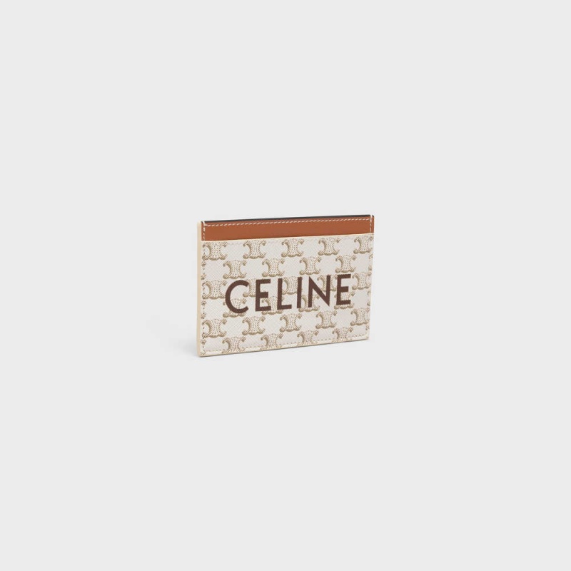 Porte-Carte Celine Triomphe Tela With Print Blanche Marron | CL-592960