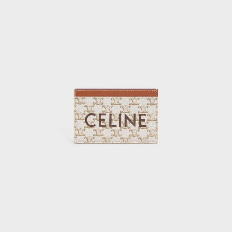 Porte-Carte Celine Triomphe Tela With Print Blanche Marron | CL-592960