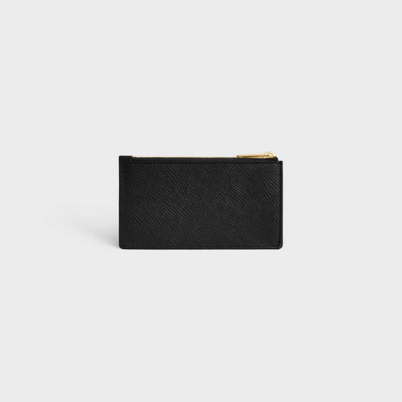 Porte-Carte Celine Zipped Compact Essentials Grained Calfskin Noir | CL-592962