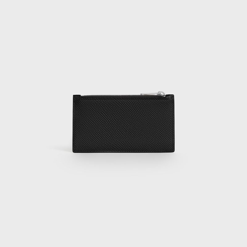 Porte-Carte Celine Zipped Compact In Grained Calfskin Noir | CL-591810