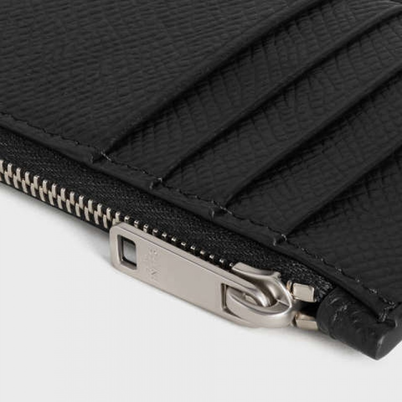 Porte-Carte Celine Zipped Compact In Grained Calfskin Noir | CL-591810