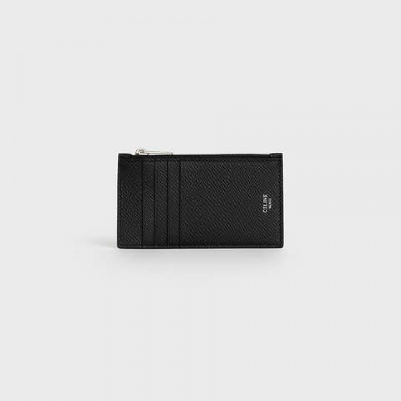 Porte-Carte Celine Zipped Compact In Grained Calfskin Noir | CL-591810