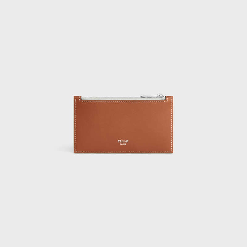 Porte-Carte Celine Zipped In Triomphe Tela And Calfskin Marron | CL-591808