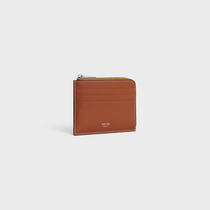 Porte-Carte Celine Zipped With Purse In Triomphe Tela And Calfskin Marron | CL-591813