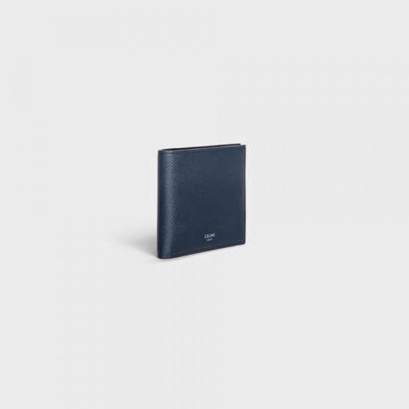 Portefeuilles Celine Bi-fold In Grained Calfskin Bleu Marine Bleu | CL-591790