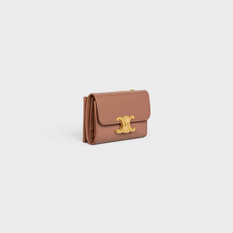 Portefeuilles Celine Compact With Coin Triomphe In Shiny Calfskin Marron | CL-592982