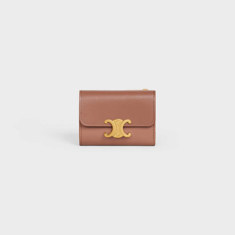 Portefeuilles Celine Compact With Coin Triomphe In Shiny Calfskin Marron | CL-592982