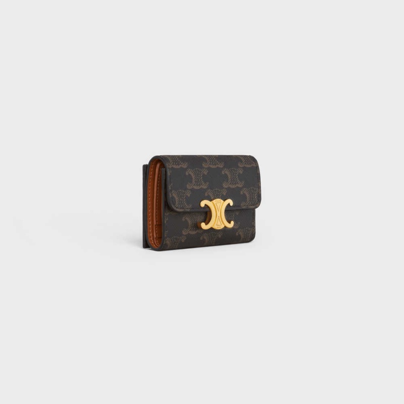 Portefeuilles Celine Compact With Coin Triomphe In Triomphe Tela Marron | CL-592980