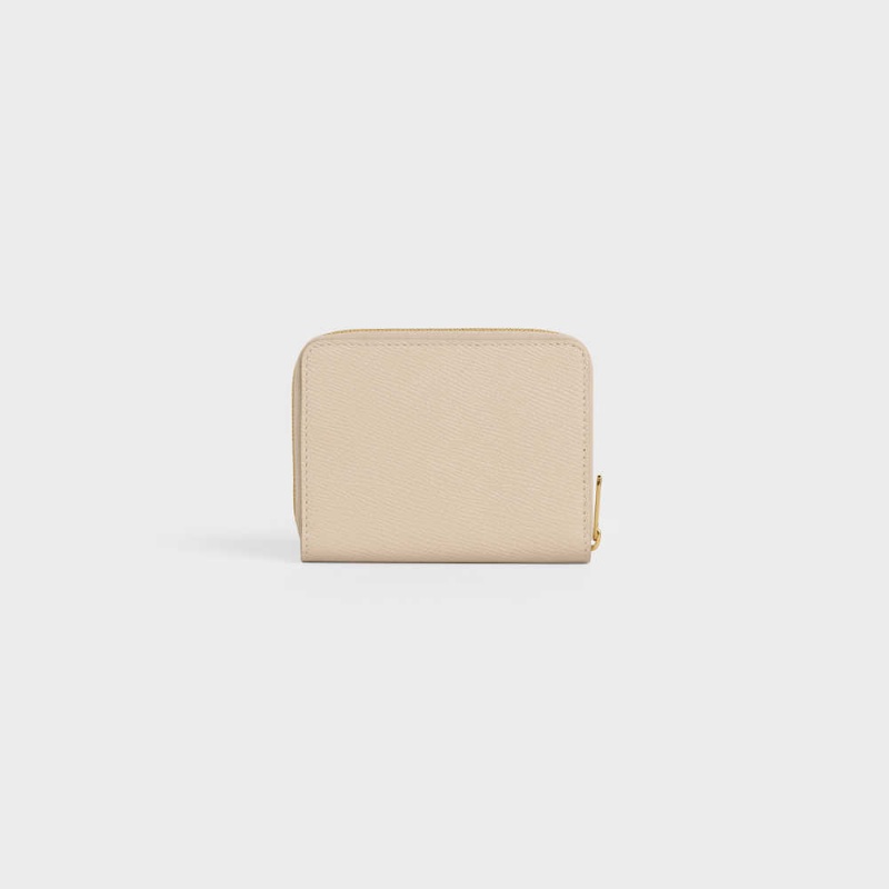 Portefeuilles Celine Compact Zipped In Grained Calfskin Beige | CL-592999