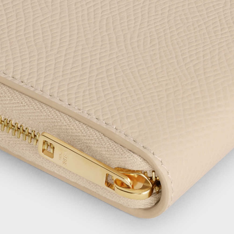 Portefeuilles Celine Compact Zipped In Grained Calfskin Beige | CL-592999