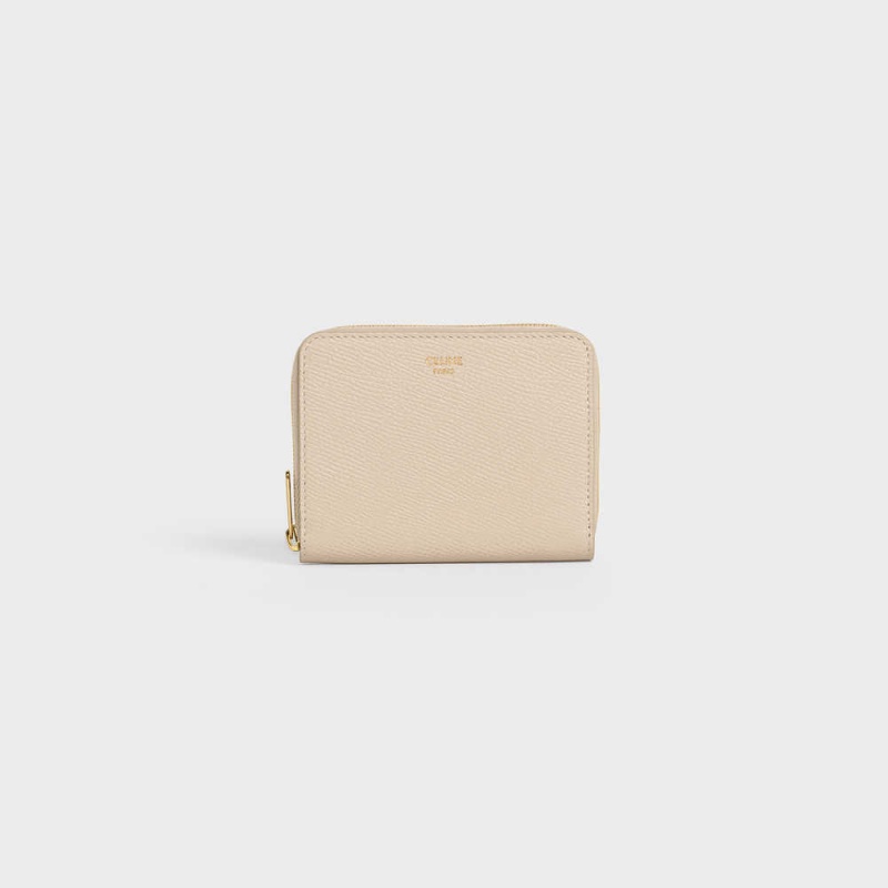 Portefeuilles Celine Compact Zipped In Grained Calfskin Beige | CL-592999