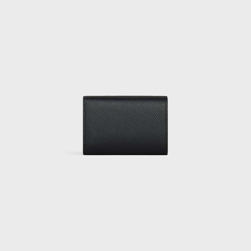 Portefeuilles Celine Folded Compact In Grained Calfskin Noir | CL-591796