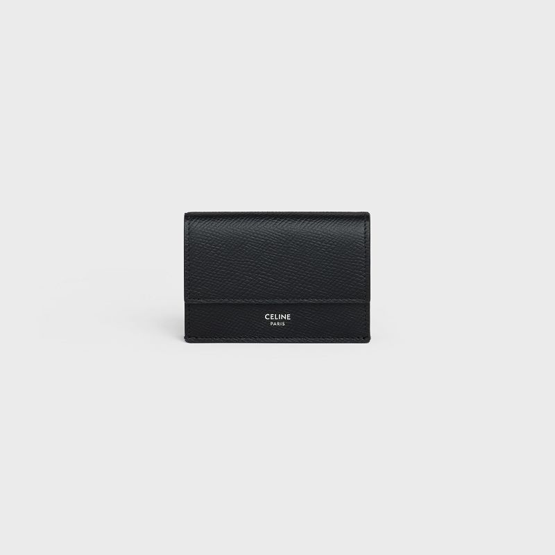 Portefeuilles Celine Folded Compact In Grained Calfskin Noir | CL-591796