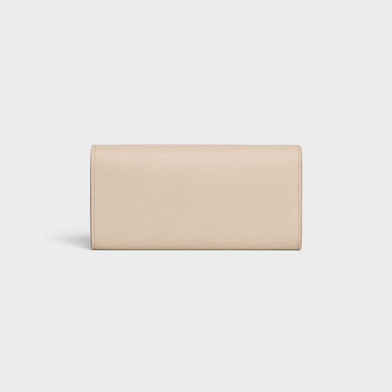 Portefeuilles Celine Large Flap In Grained Calfskin Beige | CL-592996