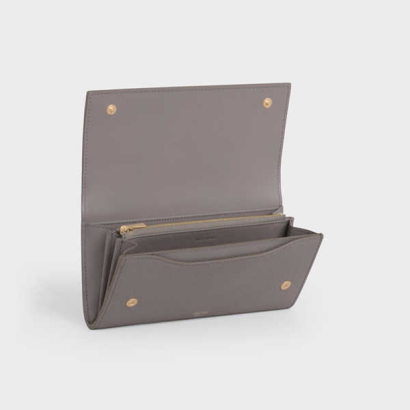 Portefeuilles Celine Large Flap In Grained Calfskin Grise | CL-592995