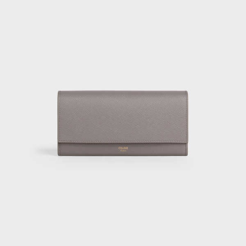 Portefeuilles Celine Large Flap In Grained Calfskin Grise | CL-592995