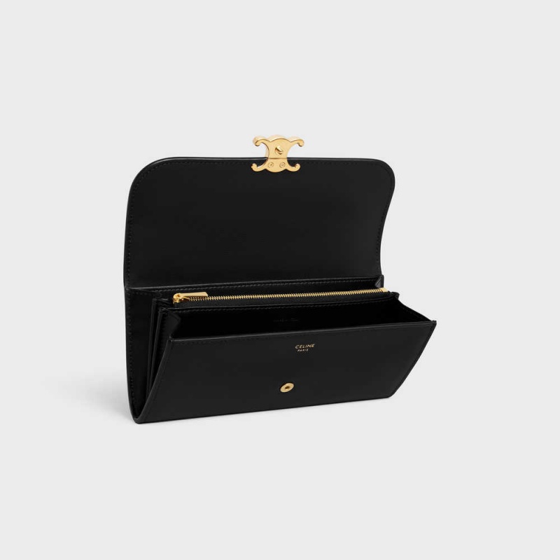 Portefeuilles Celine Large Triomphe In Shiny Calfskin Noir | CL-592983