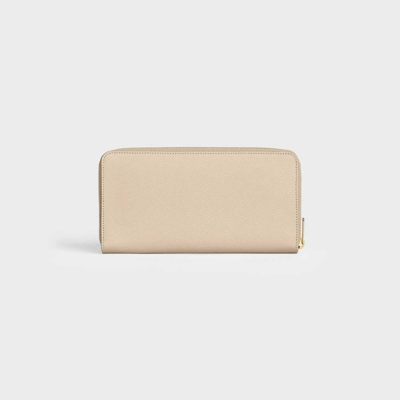 Portefeuilles Celine Large Zipped In Grained Calfskin Beige | CL-593001