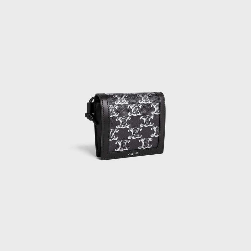 Portefeuilles Celine Nekclace In Triomphe Tela And Calfskin Argent Noir | CL-591792