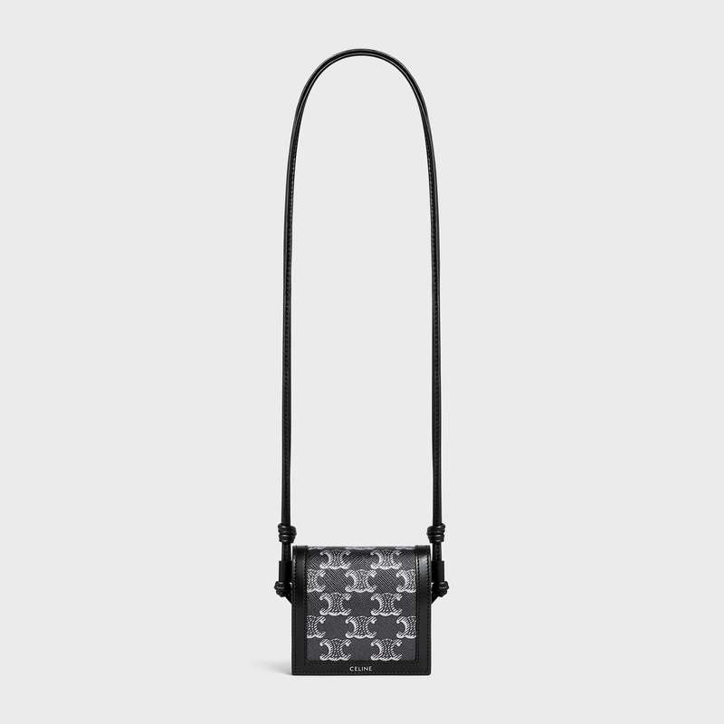 Portefeuilles Celine Nekclace In Triomphe Tela And Calfskin Argent Noir | CL-591792