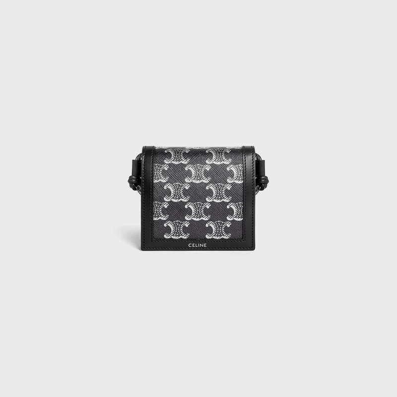 Portefeuilles Celine Nekclace In Triomphe Tela And Calfskin Argent Noir | CL-591792