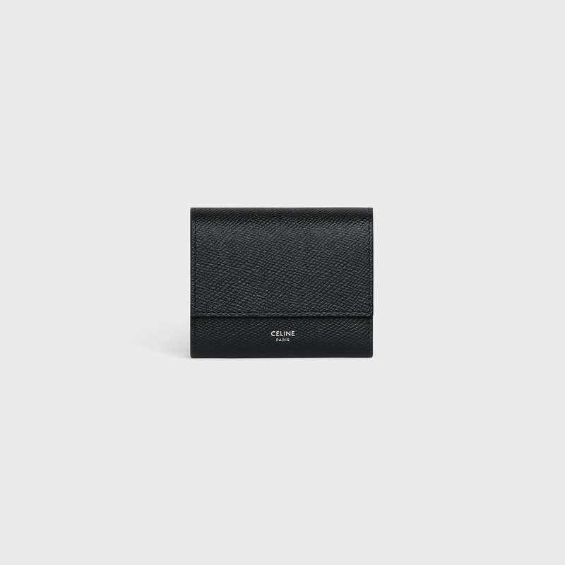 Portefeuilles Celine Small Trifold In Grained Calfskin Noir | CL-591795