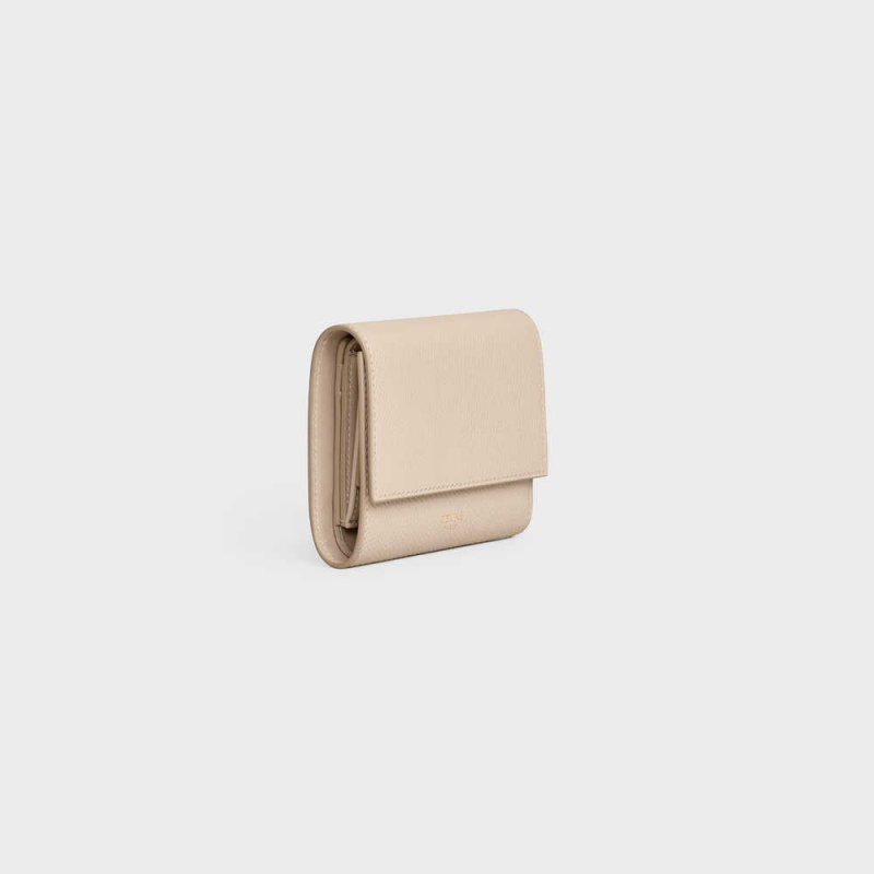 Portefeuilles Celine Small Trifold In Grained Calfskin Beige | CL-593006