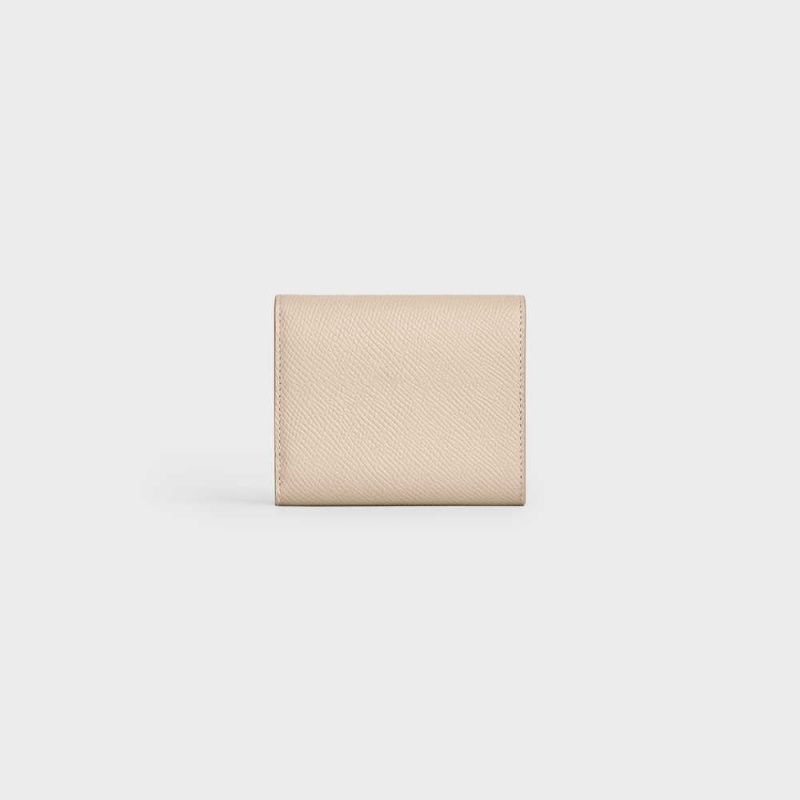 Portefeuilles Celine Small Trifold In Grained Calfskin Beige | CL-593006