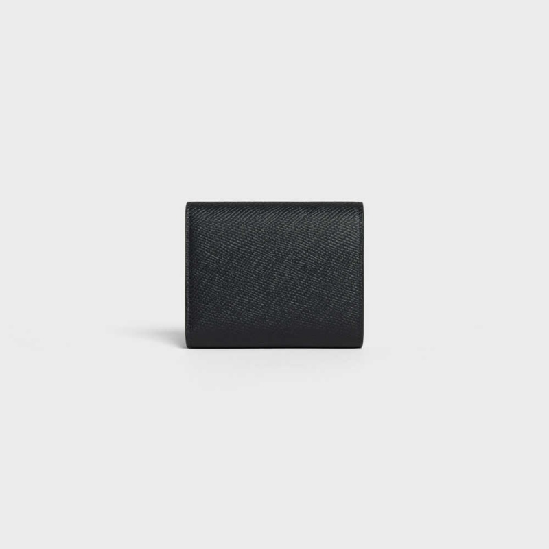 Portefeuilles Celine Small Trifold In Grained Calfskin Noir | CL-593002