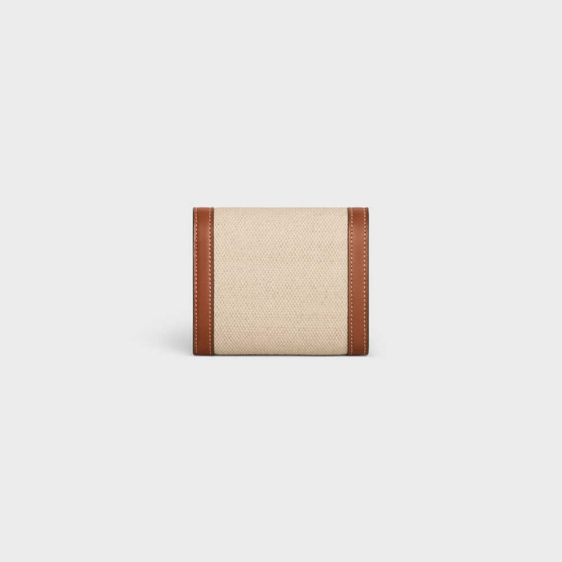 Portefeuilles Celine Small Triomphe In Textile And Calfskin Beige Marron | CL-592976