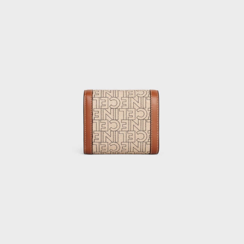 Portefeuilles Celine Small Triomphe In Textile All Over Print Beige Marron | CL-592975